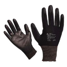   Kötött kesztyű fekete nylon, XXL-es méret, 11' poliuretánba mártott teny. és ujjhegy., gumírozott mandzs