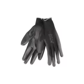   Kötött kesztyű fekete poliészter, méret:  8' poliuretánba mártott teny. és ujjhegy., gumírozott mandzsetta