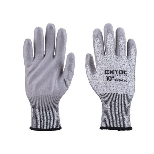 vágásbiztos kötött kesztyű, méret 10", poliuretánba mártott tenyér és újhegy, gumírozott mandzsetta
