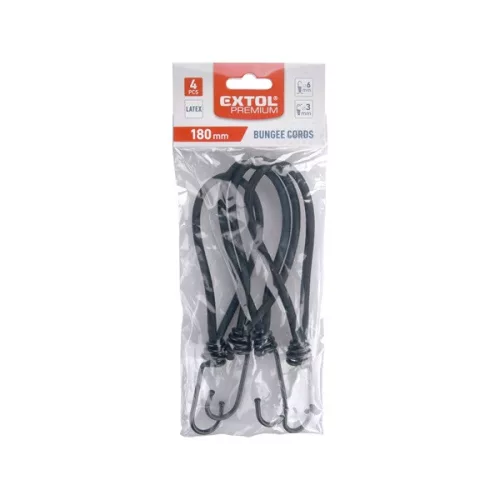 leszorító gumipók klt. 4 db, 18 cm × 6 mm, kampóval, erős Latex gumi, takaróponyva rögzítéséhez