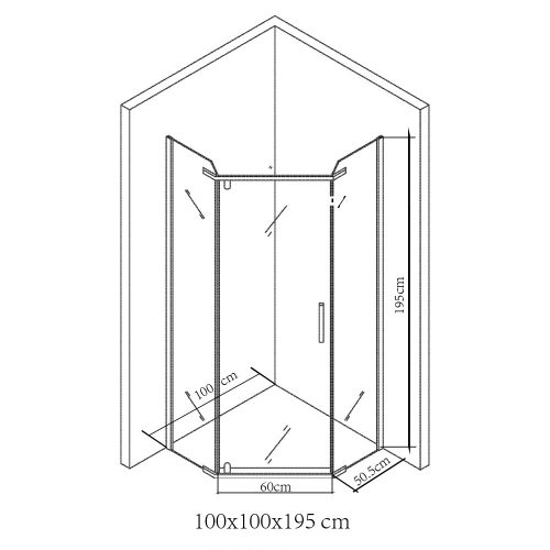 Celtic 100x100 cm ötszögletű zuhanykabin tálca nélkül fekete