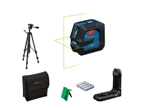 BOSCH Keresztvonalas lézer (zöld) GLL 20-22 G védőtáskában + BT 150 Állvány + lézer céltábla IP65