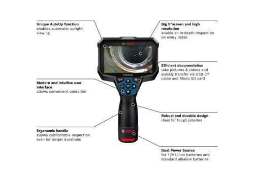 BOSCH Akkus vizsgálókamera GIC 12V-5-27 C (elem adapterrel) IP 54