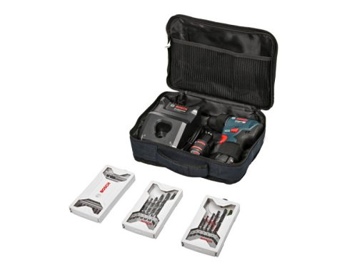 BOSCH Akkus fúrócsavarozó GSR 12V-30 táskában + tartozék készletek (2 x 2,0 Ah akku + gyorstöltő)