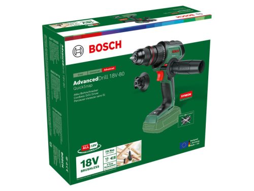 BOSCH Akkus fúrócsavarozó AdvancedDrill 18V-80 Quicksnap kofferben 78 Nm (akku és töltő nélkül)