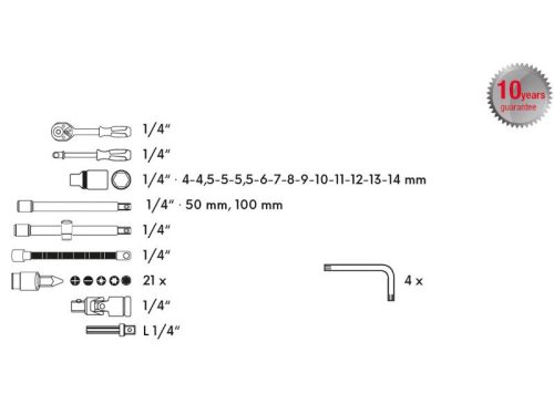 FESTA Dugókulcs készlet 46 részes 1/4" 4-14 mm CrV