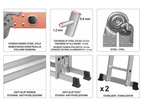 VOREL Létra multifunkciós 4 x 3 fokos