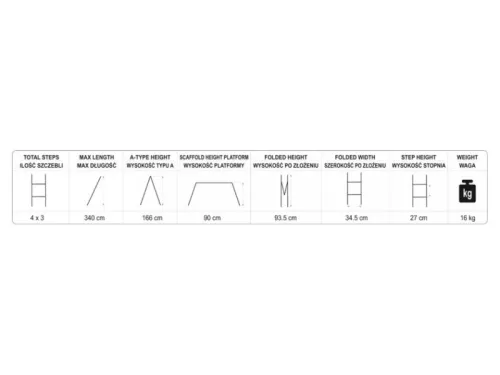 VOREL Létra multifunkciós 4 x 3 fokos