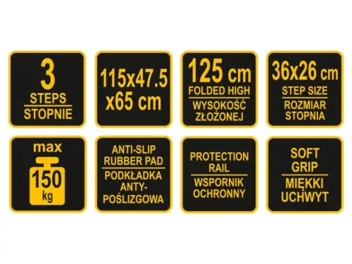 VOREL Háztartási létra 3 fokos 1150 mm