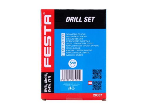 FESTA Csigafúró készlet 19 részes 1,0-10,0 mm HSS