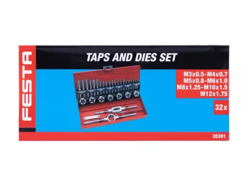 FESTA Menetfúró és metsző készlet (kézi) 32 részes HSS M3-M12-ig