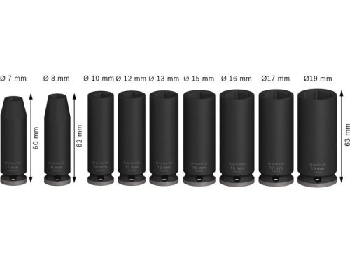 BOSCH PRO Hoszzú gépi dugókulcs készlet 9 részes 3/8" 7-19 mm CrMo
