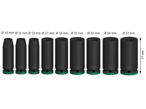 BOSCH PRO Hosszú gépi dugókulcs készlet 9 részes 1/2" 10-27 mm CrMo