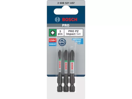 BOSCH PRO Impact bithegy készlet 3 részes PZ1 / PZ2 / PZ3 x 55 mm 1/4" Hex