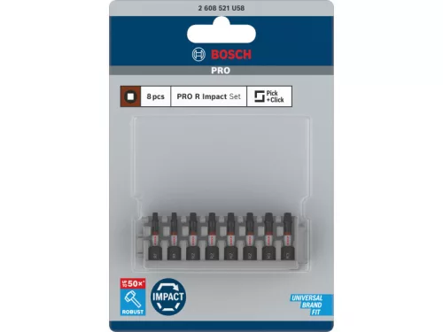BOSCH PRO Impact bithegy készlet 8 részes R1 - R3 x 25 mm Robertson 1/4" Hex