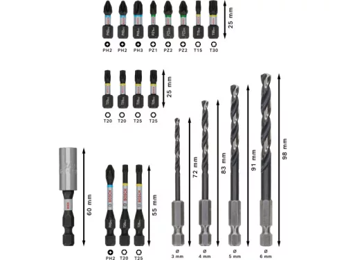 BOSCH PRO Impact bithegy és csigafúró készlet 20 részes 1/4" Hex
