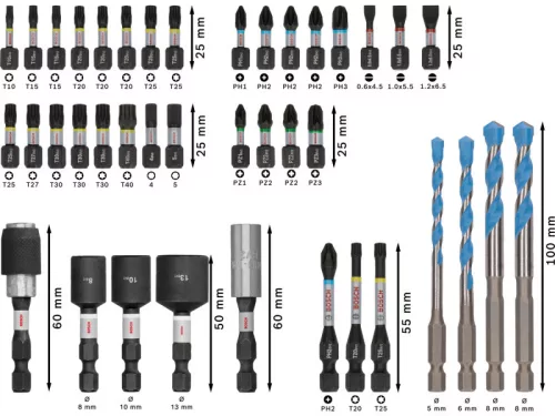 BOSCH PRO Impact bithegy és univerzálos fúrószár készlet 40 részes 1/4" Hex