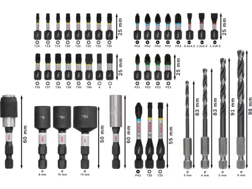 BOSCH PRO Impact bithegy és csigafúró készlet 40 részes 1/4" Hex