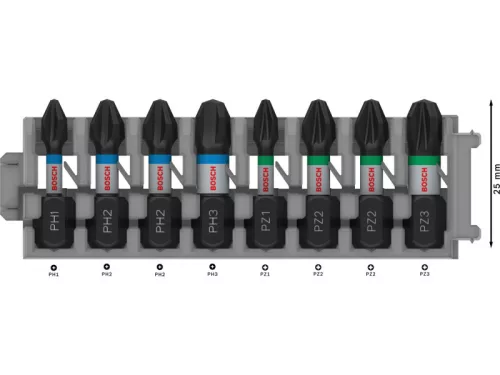 BOSCH PRO Bithegy készlet 8 részes 25 mm (PH1, PH2 x 3, PH3, PZ2 x 2, PZ3) Pick & Click