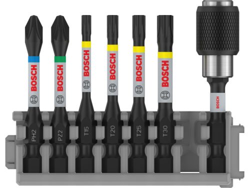 BOSCH PRO Bithegy készlet 7 r. 50 mm + tartó (PH2, PZ2, T15, T20, T25, T30) Pick & Click