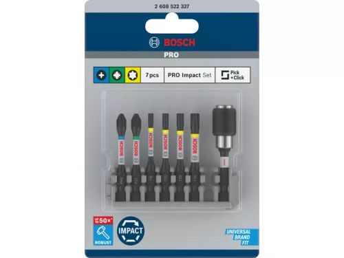 BOSCH PRO Bithegy készlet 7 r. 50 mm + tartó (PH2, PZ2, T15, T20, T25, T30) Pick & Click