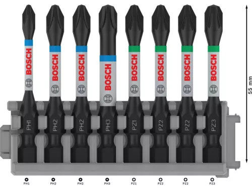 BOSCH PRO Bithegy készlet 8 részes 55 mm (PH1, PH2 x 2, PH3, PZ1, PZ2 x 2, PZ3) Pick & Click