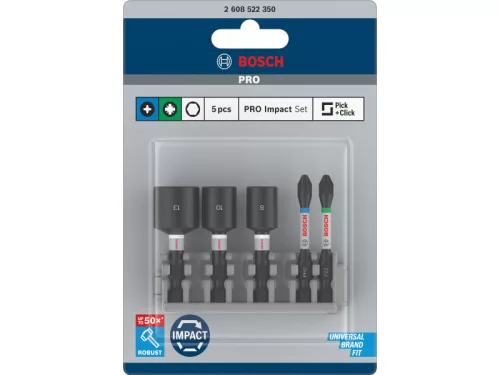 BOSCH PRO Bithegy és csavarbehajtó klt. 5 részes 50 mm (PH2,PZ2 / 8,10,13 mm) Pick & Click