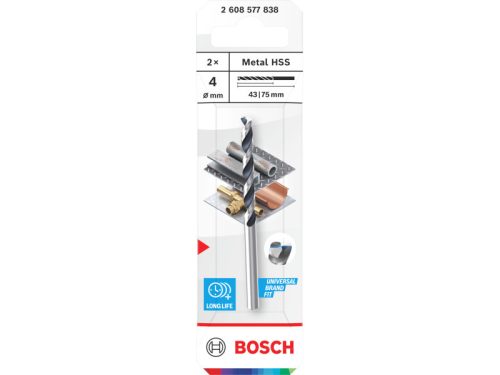 BOSCH Csigafúró 4,0 x 75/43 mm HSS DIN 338 (2 db)