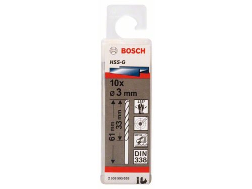 BOSCH Csigafúró 3,0 x 61/33 mm 135° HSS-G DIN 338 (10 db)