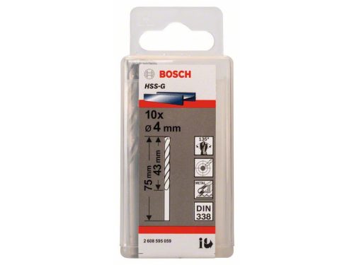 BOSCH Csigafúró 4,0 x 75/43 mm 135° HSS-G DIN 338 (10 db)