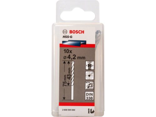 BOSCH Csigafúró 4,2 x 75/43 mm 135° HSS-G DIN 338 (10 db)