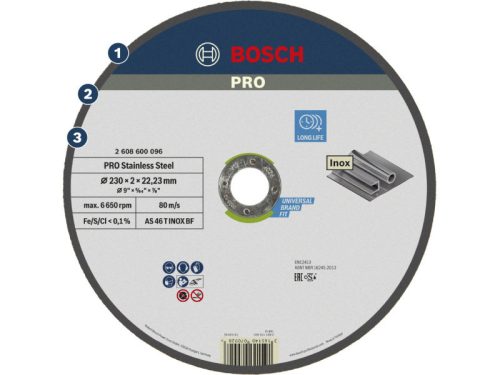 BOSCH PRO Vágókorong inox 230 x 2,0 x 22,2 mm AS 46 T INOX BF (oSa)