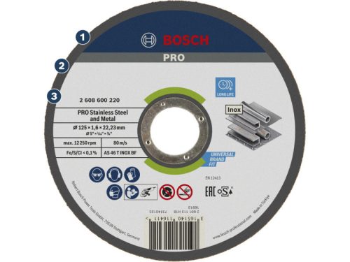 BOSCH PRO Vágókorong inox 125 x 1,6 x 22,2 mm AS 46 T INOX BF (oSa)