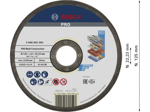 BOSCH PRO Vágókorong Multi Material 125 x 1,6 x 22,2 mm AC 46 S BF (oSa)