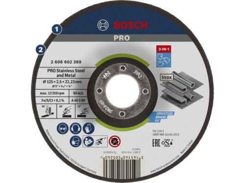 BOSCH PRO Vágókorong inox/fémre 125 x 2,5 x 22,2 mm 3 in 1 A 46 S BF (oSa)