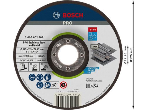 BOSCH PRO Vágókorong inox/fémre 125 x 2,5 x 22,2 mm 3 in 1 A 46 S BF (oSa)