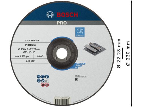 BOSCH PRO Vágókorong fémre 230 x 3,0 x 22,2 mm kúpos A 30 S BF