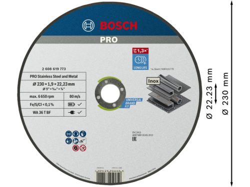 BOSCH PRO Vágókorong inox/fémre 230 x 1,9 x 22,2 mm WA 36T BF