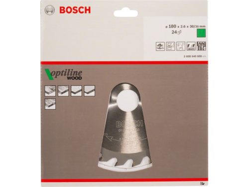 BOSCH Fűrésztárcsa fához 180 x 30/20 x 2,6 mm / 24T Optiline Wood ATB