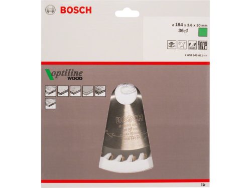 BOSCH Fűrésztárcsa fához 184 x 30 x 2,6 mm / 36T Optiline Wood ATB