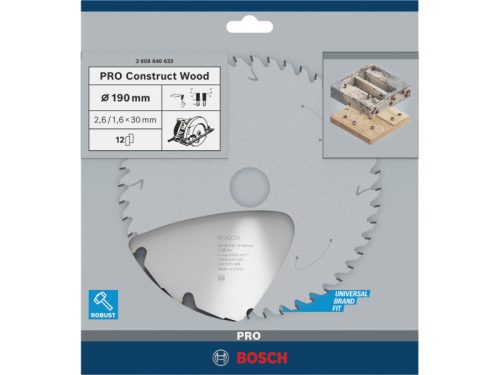 BOSCH PRO Fűrésztárcsa fához 190 x 30 x 2,6 mm / 12T Construct Wood