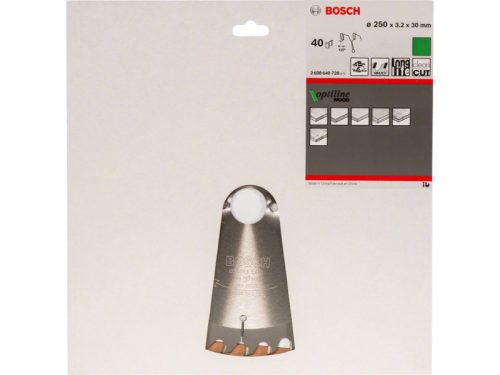 BOSCH Fűrésztárcsa fához 250 x 30 x 3,2 mm / 40T Optiline Wood ATB