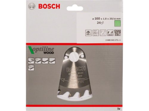 BOSCH Fűrésztárcsa fához 160 x 20/16 x 1,8 mm / 24T Optiline Wood ATB