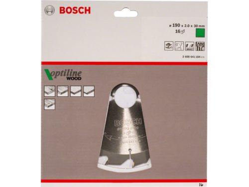 BOSCH Fűrésztárcsa fához 190 x 30 x 2,0 mm / 16T Optiline Wood ATB