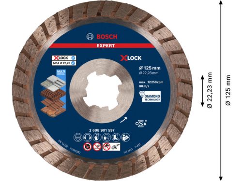 BOSCH EXPERT Gyémánt vágókorong 125 x 2,4 x 12 x 22,2 mm turbo Multi Material X-LOCK (oSa)