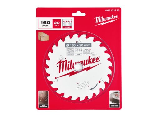 MILWAUKEE Fűrésztárcsa fához 160 x 20 x 2,2 mm /24T ATB