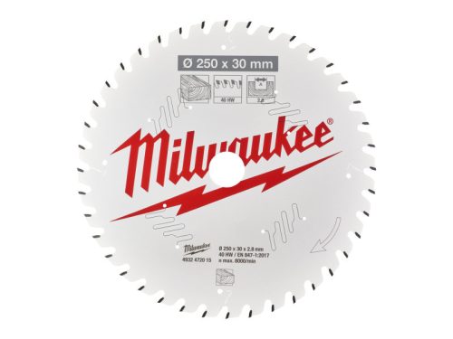 MILWAUKEE Fűrésztárcsa fához 250 x 30 x 2,8 mm /40T ATB