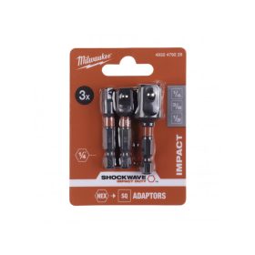   MILWAUKEE Dugókulcs adapter készlet 3 részes 1/4" Hex -> 1/2", 3/8", 1/4" négyszög