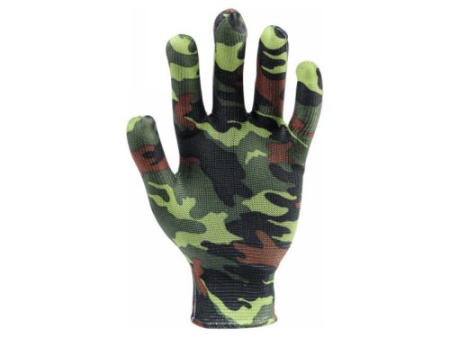 FLO Kertészkesztyű zöld terepmintával 8-as