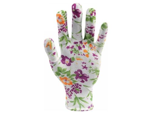 FLO Kertészkesztyű fehér virágmintával 8-as